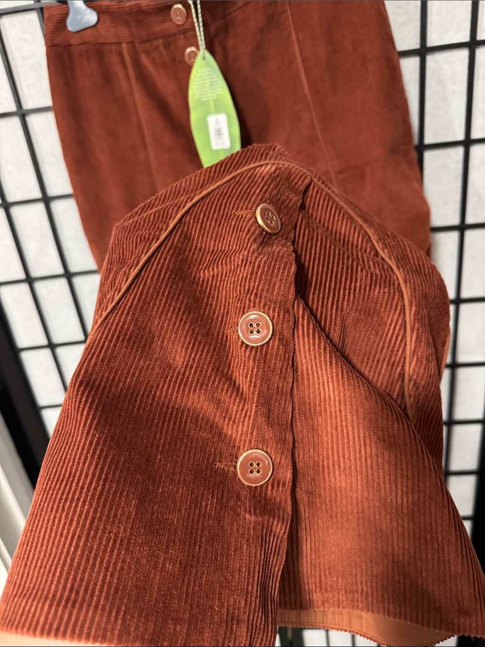 FARM Rio L Brown Corduroy Flare Pants  High Rise Button Detail Retro Wide Leg - Picture 10 of 15